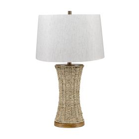 Set of 2 29.75"H White Washed Grass Rope Table Lamp With Oat Shade And Brown Metal Base