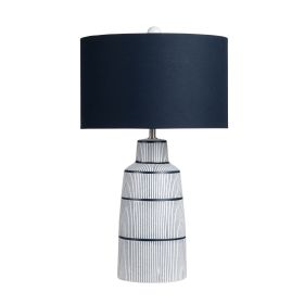 Navy and White Striped Ceramic Table Lamp with Shade