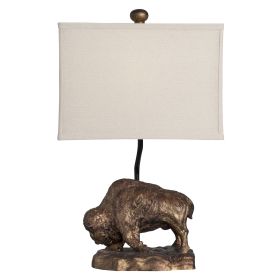 22.5"H Resin Bison Table Lamp with Linen Shade