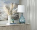32.25"H Glass & Metal Table Lamp With Shade