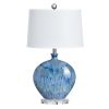 31"H Blue Ceramic Table Lamp w/ Crystal Base & White Shade