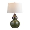 Set of 2 28.75" Polished Green Ceramic Table Lamp with Oat Linen Shade
