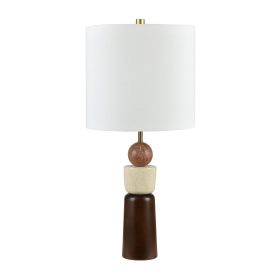 26.25" Wood and Stone Table Lamp with Linen Shade
