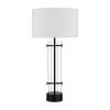 36" Metal Table Lamp with White Linen Drum Shade