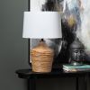 28"H Rattan Table Lamp with White Linen Shade