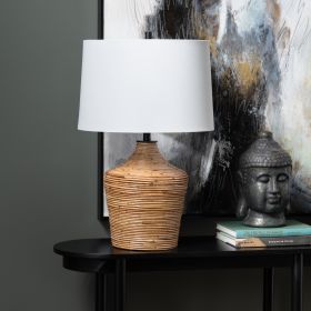 28"H Rattan Table Lamp with White Linen Shade