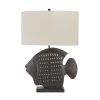 30"H Metal Fish Table Lamp with Linen Shade