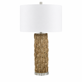 29.5" Nassau Table Lamp, Brown Woven Body, White Linen Shade