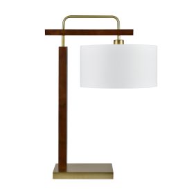 84" Brown and Gold Metal Table Lamp with White Linen Shade