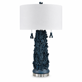 31"H Blue Coraline Textured Table Lamp with Linen Drum Shade