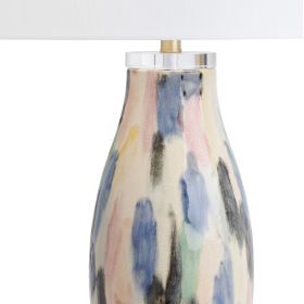 29" Ceramic Table Lamp with Linen Shade and Crystal Base