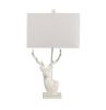 Cream Resin Deer Head Table Lamp with Natural Linen Shade