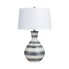 Striped Cream and Navy Glaze Ceramic Table Lamp with Shade