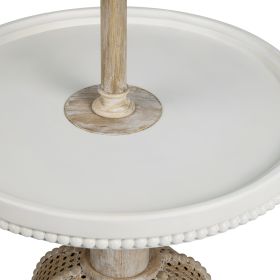Cream Wood & Natural Rattan Floor Lamp with Natural Linen Shade