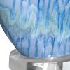 31"H Blue Ceramic Table Lamp w/ Crystal Base & White Shade