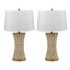 Set of 2   29.75"H White Washed Grass Rope Table Lamp With Oat Shade And Brown Metal Base