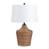 28"H Rattan Table Lamp with White Linen Shade