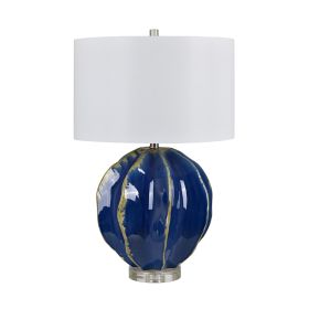 Glazed Deep Cobalt Ceramic Table Lamp with Shade