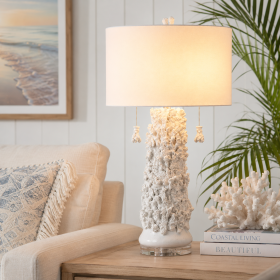 Set of 2 31" White Coraline Textured Table Lamp with Linen Drum Shade