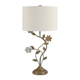 Set of 2 29.5" Floral Motif Metal Table Lamp with Beige Linen Shade