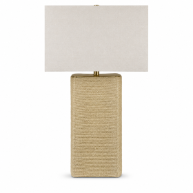 31" Beige Rope Textured Table Lamp with Oat Linen Drum Shade