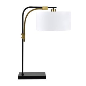 27.5" Metal Table Lamp with White Linen Drum Shade