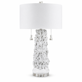 31" White Coraline Textured Table Lamp with Linen Drum Shade