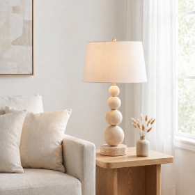 30" Stone Table Lamp with Linen Shade