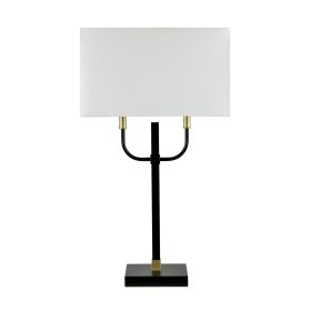 32.25" Black and Gold Metal Table Lamp with Linen Shade