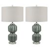 Set of 2 29.75"H Genevieve Table Lamp Grey Glass with Oat Shade and Crystal Base