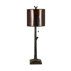 Set of 2 Brown Resin Tree Buffet Lamp with Amber Mica and Metal Shade