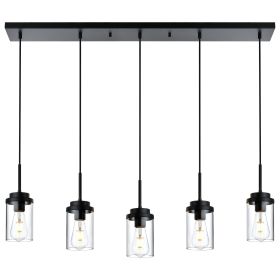 5 Lights Kitchen Island Lighting Modern Linear Chandeliers for Dining Room (Color: Matte Black)