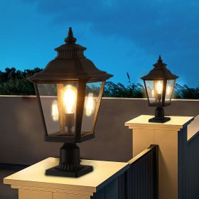 21"(H) 2-Pack Outdoor Post Lantern Light – Vintage Black Metal & Clear Glass Pillar Lamp for Garden, Gate, Driveway (Color: Black, Material: Aluminum,Glass)