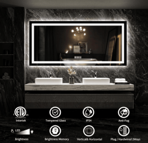 Rectangular Break Resistant LED Bathroom Mirror With RGB Lighting Touch Control Anti Fog And Dimmable (S1R5070UL20"x28": S1R10080UL40"x32")