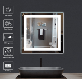 Rectangular Break Resistant LED Bathroom Mirror With RGB Lighting Touch Control Anti Fog And Dimmable (S1R5070UL20"x28": S1R7690UL30"x36")