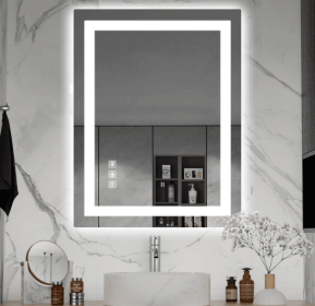 Rectangular Break Resistant LED Bathroom Mirror With RGB Lighting Touch Control Anti Fog And Dimmable (S1R5070UL20"x28": S1R5070UL24"x32")