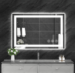 Rectangular Break Resistant LED Bathroom Mirror With RGB Lighting Touch Control Anti Fog And Dimmable (S1R5070UL20"x28": S1R10076UL40"x30")