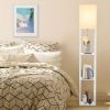 62.9 Inch Floor Lamp with Storage Shelves, Solid Wood Tall Corner Lamp with Bulb, Space Saving Standing Light for Living Room, Bedroom