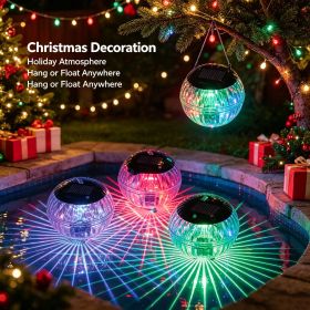 Outdoor Solar Floating Lights, IP65 Waterproof 7-Color Auto-Cycle LED Pool Lights, Solar Rechargeable with Hanging Hole for Pond, Garden (Type: 2pcs)