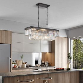 Rectangular Crystal Chandelier Adjustable,E12 Modern Industrial Crystal Lights (Color: as pic)