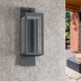 Inowel Outdoor Wall Lantern Exterior Waterproof Wall Sconce Light Fixture Integrated LED Wall Lamp with Clear Glass Shade 22527 (Color: Grey)