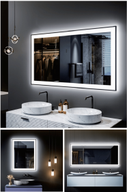 LED Bathroom Mirror With RGB Lighting Anti Fog Adjustable Brightness and Touch Control (S3R5171UL20"x28": S3R6191UL24"x36")