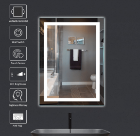 LED Bathroom Mirror With RGB Lighting Anti Fog Adjustable Brightness and Touch Control (S3R5171UL20"x28": S3R10177UL40"x30")