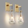 Wall Sconces Set of Two, Brass Modern Raindrop Glass Sconces Wall Lighting, Gold Wall Light Fixtures Indoor Wall Light