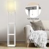 62.9 Inch Floor Lamp with Storage Shelves, Solid Wood Tall Corner Lamp with Bulb, Space Saving Standing Light for Living Room, Bedroom