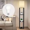 62.9 Inch Floor Lamp with Storage Shelves, Solid Wood Tall Corner Lamp with Bulb, Space Saving Standing Light for Living Room, Bedroom
